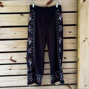 Anthropologie Cropped wide leg embroidered pants